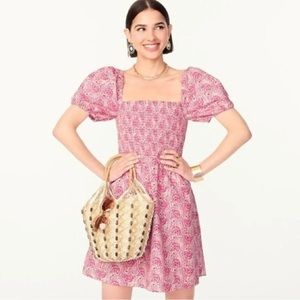 J.Crew Puff Sleeve Smocked Mini Dress in dandelion swirl